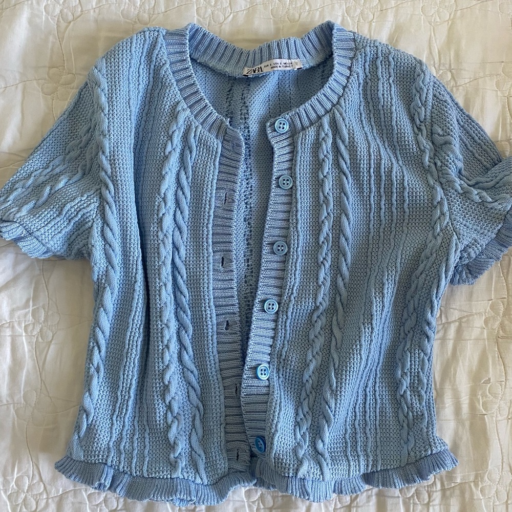 Zara blue knit cardigan top